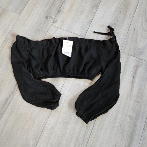 Dorado Women's Black Off The Shoulder Tube Tops With Long Puff Sleeve sz medium - Picture 1 of 4